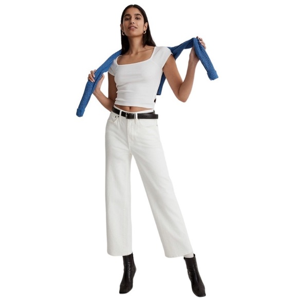Madewell The Perfect Vintage Wide Leg Crop Jeans in tile white size 23 - Picture 2 of 6